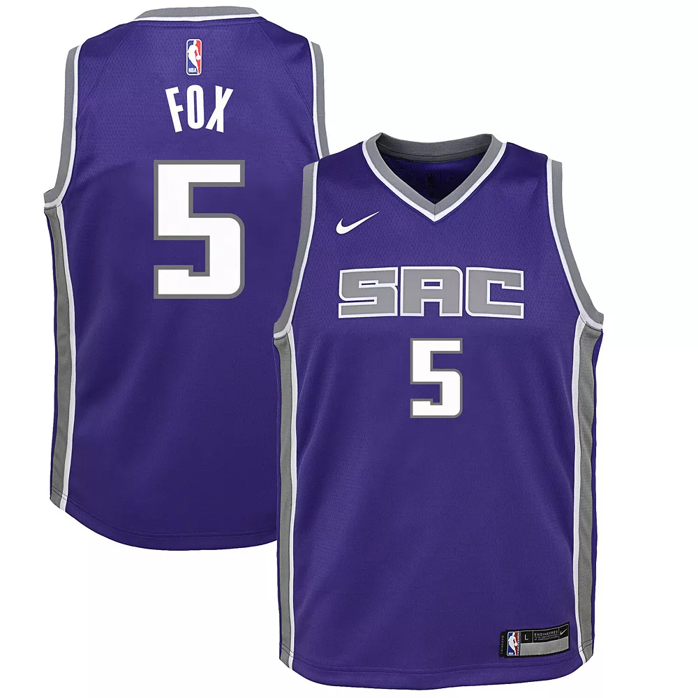 Youth Nike De'Aaron Fox Purple Sacramento Kings Swingman Jersey - Icon Edition - Image 2
