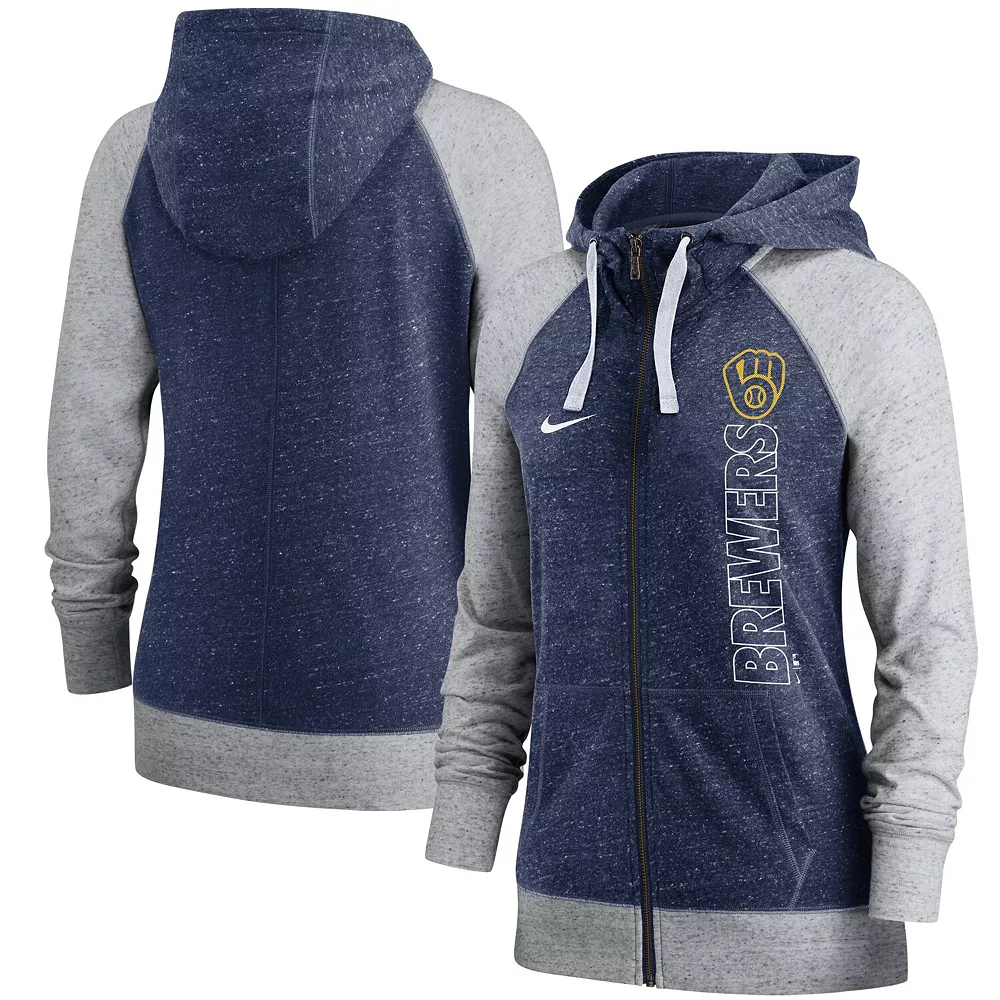 Women's Nike Navy Milwaukee Brewers In Pocket Gym Vintage Full-Zip Hoodie