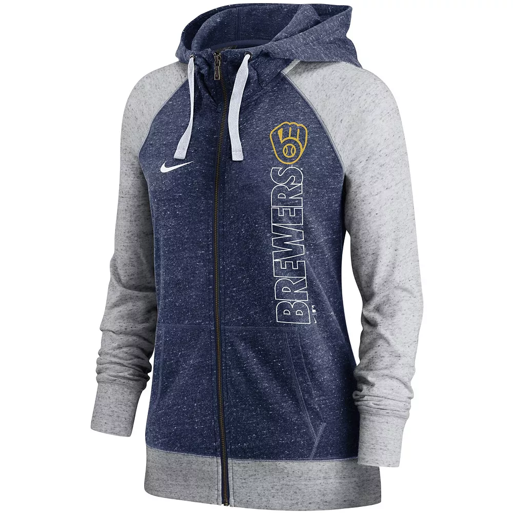 Women's Nike Navy Milwaukee Brewers In Pocket Gym Vintage Full-Zip Hoodie - Image 3