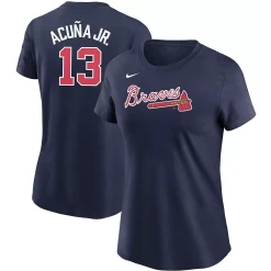 Women's Nike Ronald Acuna Jr. Navy Atlanta Braves Name & Number T-Shirt