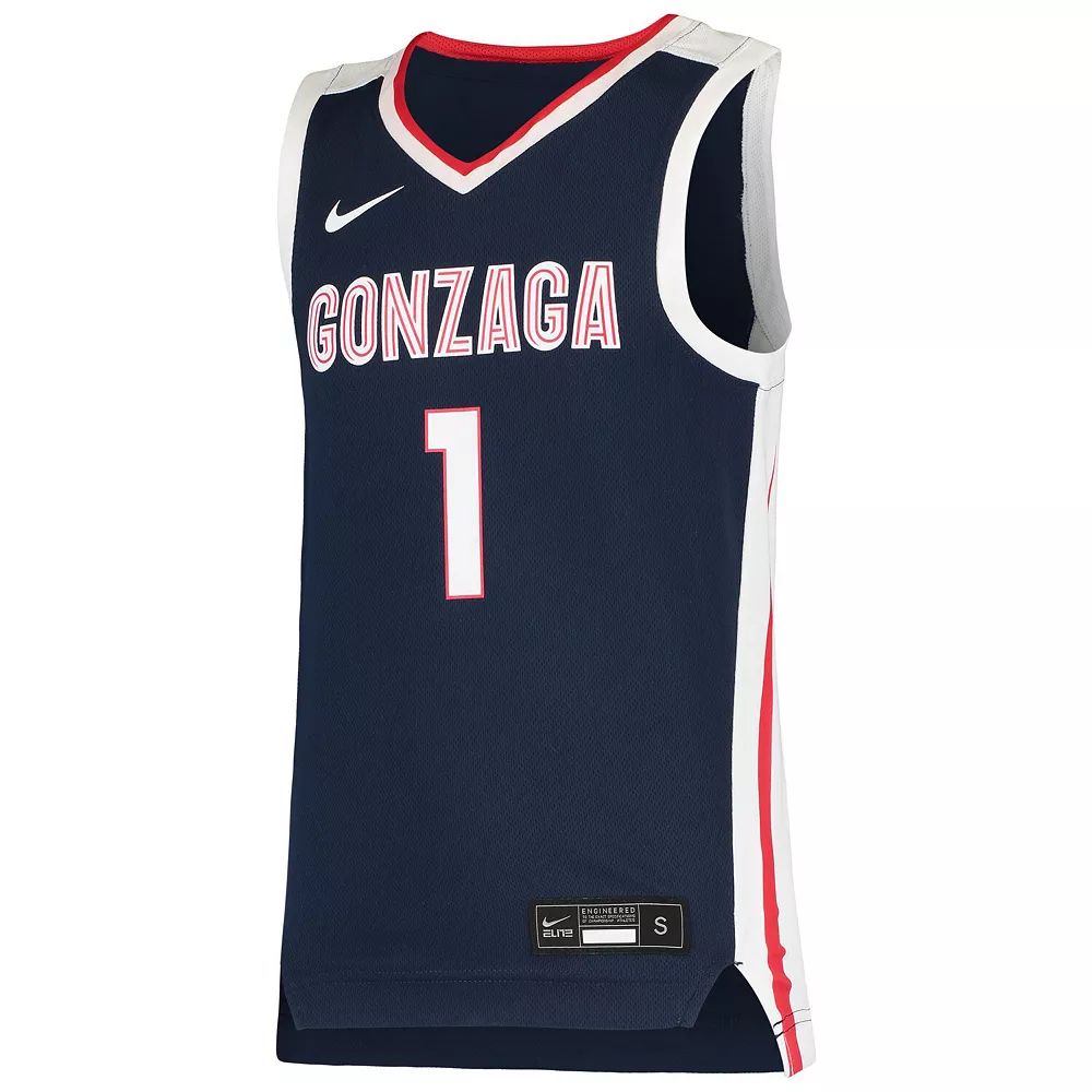 Youth Nike #1 Navy Gonzaga Bulldogs Team Replica Basketball Jersey - Image 3