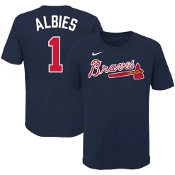 Youth Nike Ozzie Albies Navy Atlanta Braves Player Name & Number T-Shirt