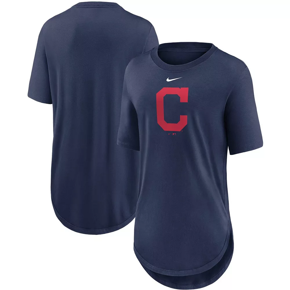 Women's Nike Navy Cleveland Indians Mascot Outline Weekend Tri-Blend T-Shirt