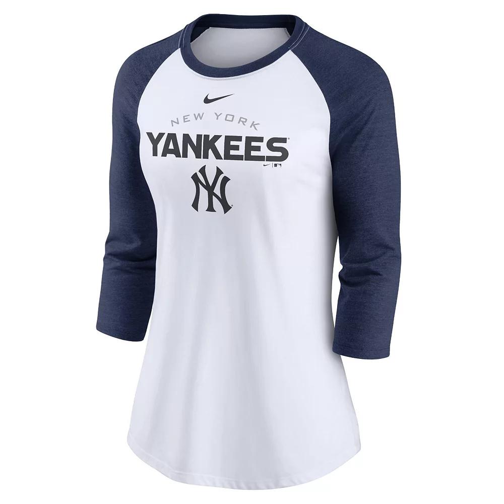 Women's Nike White/Navy New York Yankees Modern Baseball Arch Tri-Blend Raglan Three-Quarter Sleeve T-Shirt - Image 3
