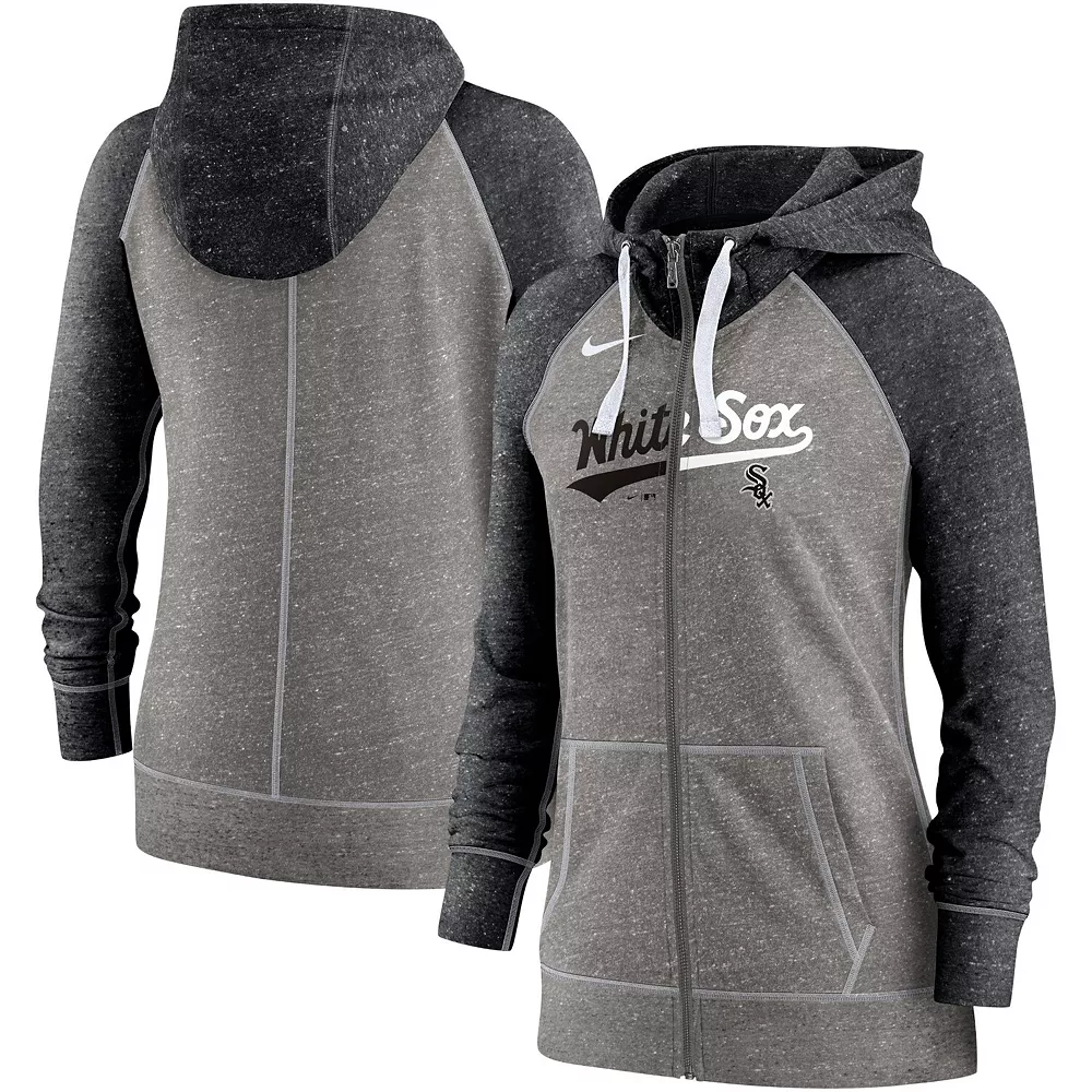 Women's Nike Heathered Charcoal/Black Chicago White Sox Split Wordmark Gym Vintage Raglan Full-Zip Hoodie