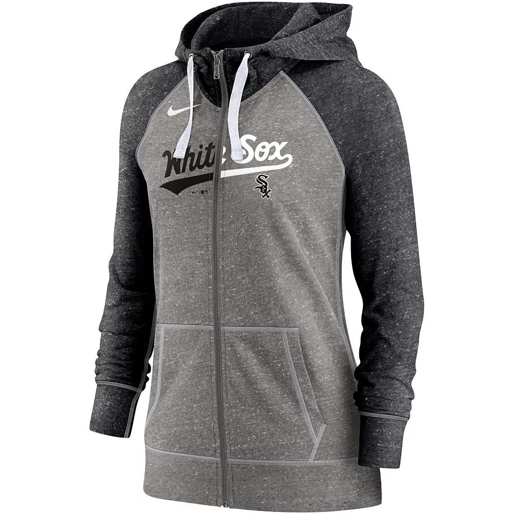 Women's Nike Heathered Charcoal/Black Chicago White Sox Split Wordmark Gym Vintage Raglan Full-Zip Hoodie - Image 3