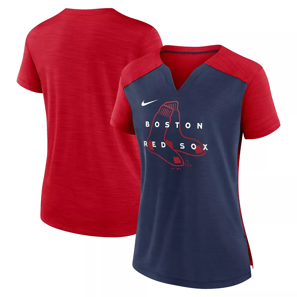 Women's Nike Red/Navy Boston Red Sox Slub Performance V-Neck Boxy T-Shirt - Image 2