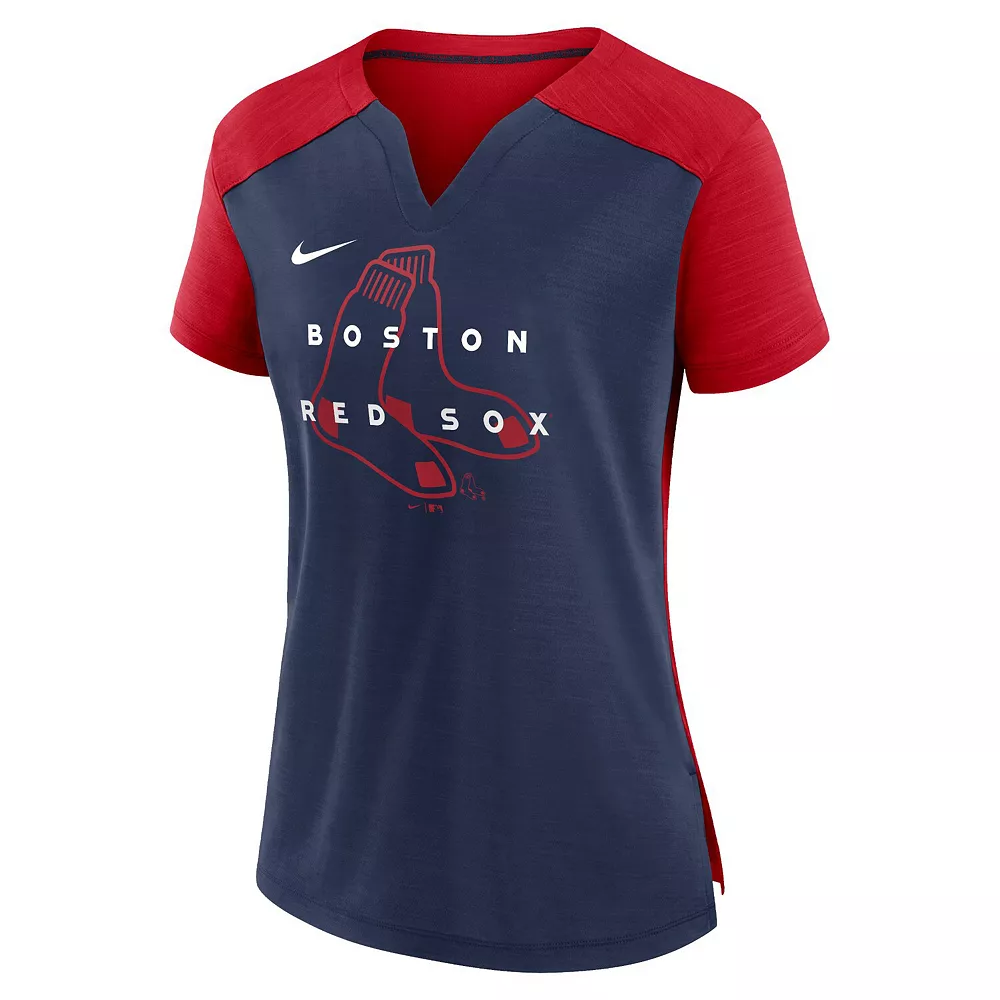 Women's Nike Red/Navy Boston Red Sox Slub Performance V-Neck Boxy T-Shirt - Image 3