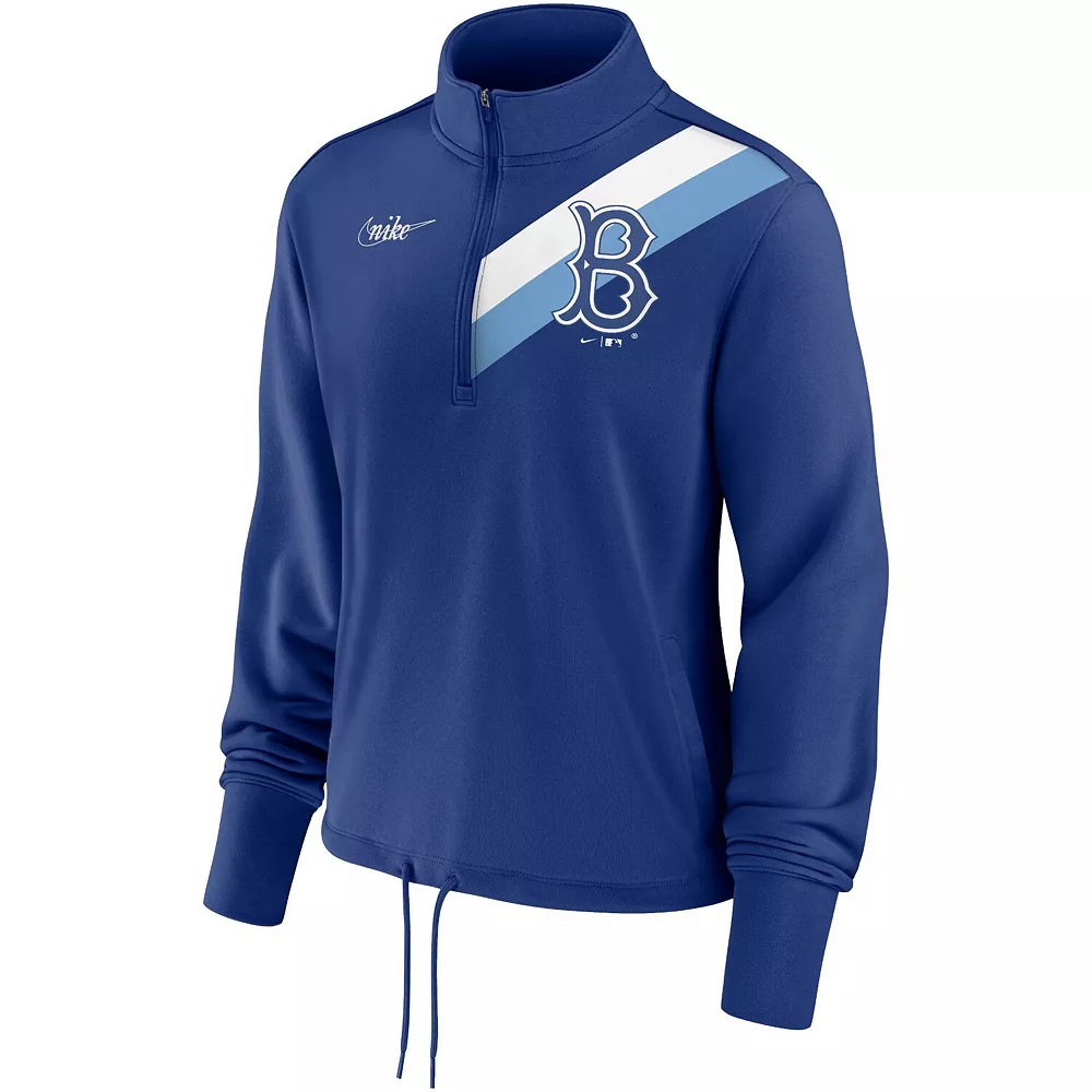 Women's Nike Royal Brooklyn Dodgers Cooperstown Collection Rewind Stripe Performance Half-Zip Pullover - Image 3
