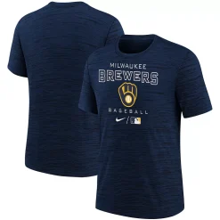 Youth Nike Navy Milwaukee Brewers Authentic Collection Practice Velocity Space-Dye Performance T-Shirt