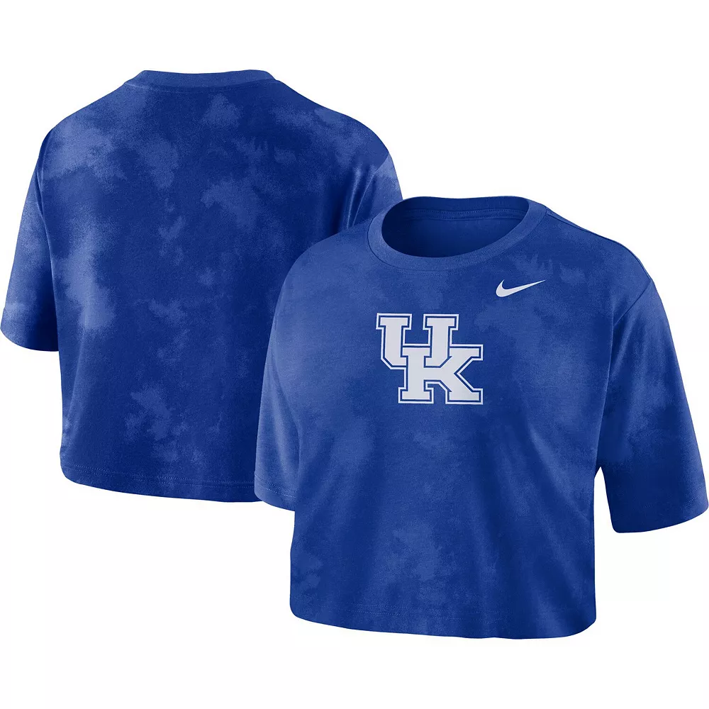 Women's Nike Royal Kentucky Wildcats Tie-Dye Cropped T-Shirt - Image 2