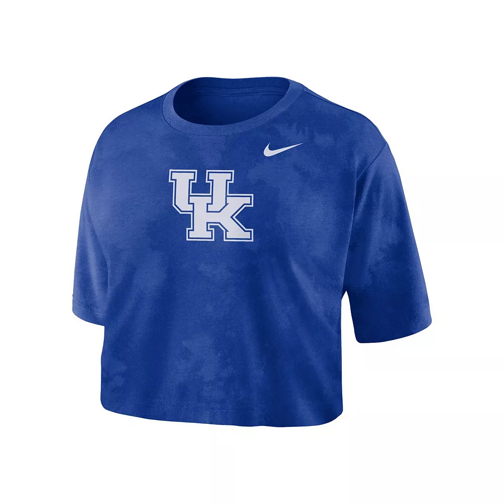Women's Nike Royal Kentucky Wildcats Tie-Dye Cropped T-Shirt - Image 3