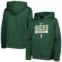 Youth Nike Hunter Green Milwaukee Bucks Spotlight Practice Performance Pullover Hoodie